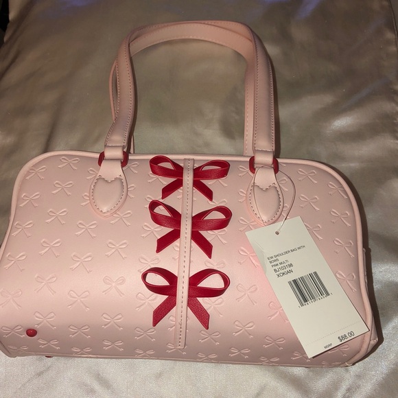 Betsey Johnson Pink Multi E/W Shoulder Bag With Embossed Bows & Red Bows NWT - Picture 14 of 16